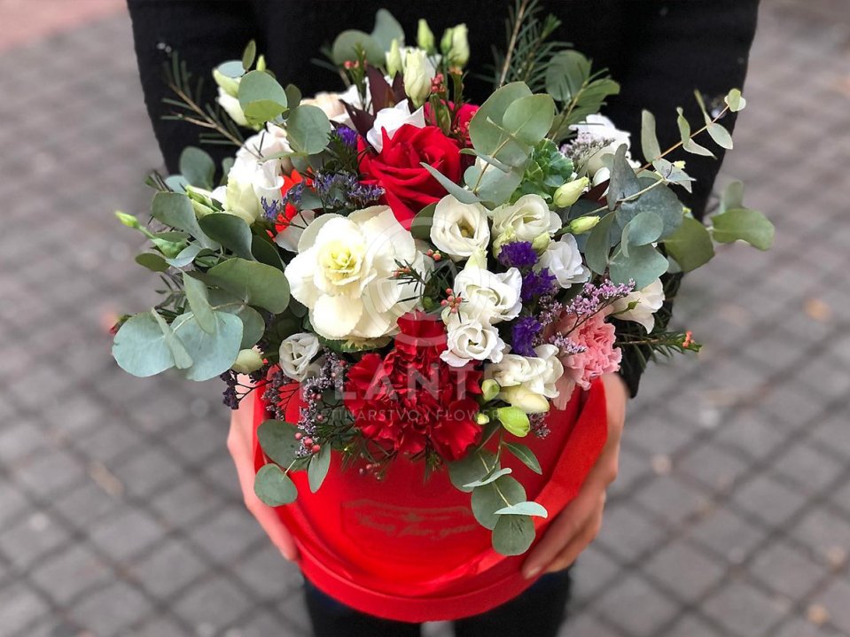 Červeno biely kvetinový box